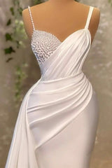 Elegant White Sleeveless Prom Dress With Beads