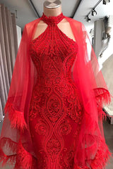 Evening Dresses Long Red Lace Cocktail Dress