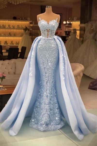 Extravagant Evening Dresses Long Lace Prom Dresses Blue misshow