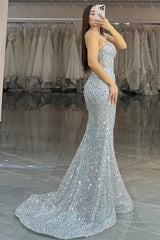 Spaghetti Strap Sleeveless Long Mermaid Formal Dress With Sequins