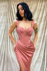 Straps Sweetheart Sleeveless Mermaid Long Formal Dress With Split