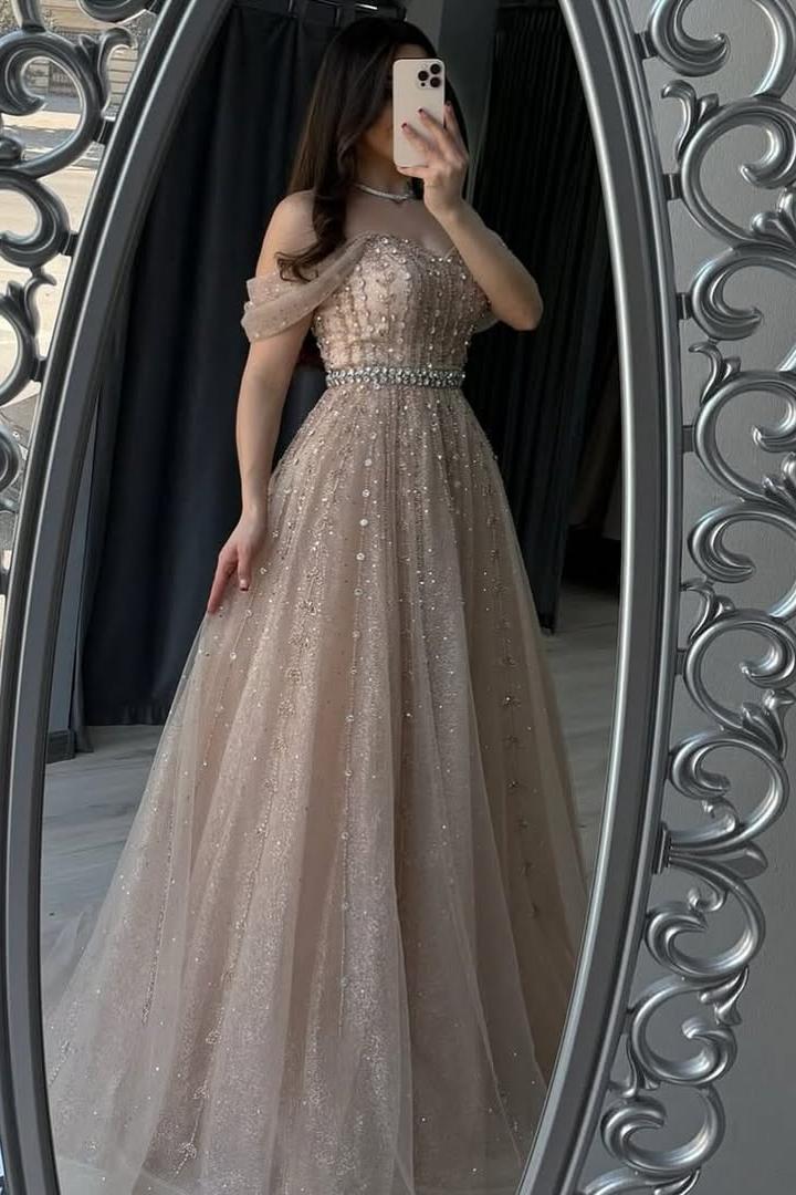 Off the Shoulder Strapless Sleeveless Long Formal Dress With Beading