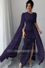 Sleeveless Jewel Neck Long Mermaid Formal Dress With Split Pleated