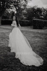 Fabulous Off-the-shoulder Sleeveless A-Line Tulle Wedding Dresses with Appliques