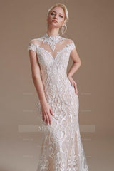 Fabulous Off-the-shoulder Sleeveless Mermaid Floor-Length Lace Wedding Dresses with Pattern