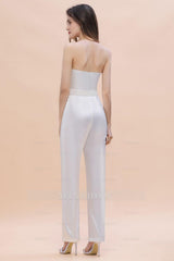 Fashion Strapless Satin Sleeveless Bridesmaid Jumpsuit with Beading Flowers On Sale