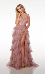 Formal Dress Long Tulle With Slit Gloves Gown V Neck Sleeveless