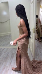 Strapless Sleeveless Long Mermaid Formal Dress With Sequins Split