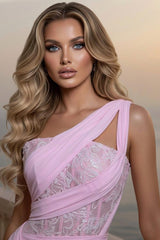 One Shoulder Sleeveless Long Formal Dress With Pleated Sequins