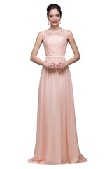 Floor-length A-line Crew Sash Chiffon Appliques Bridesmaid Dresses