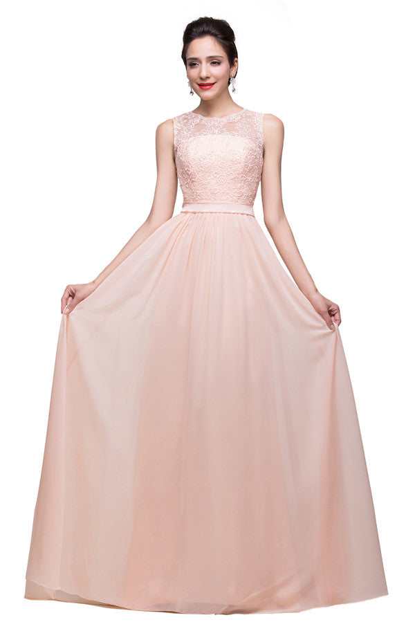 Floor-length A-line Crew Sash Chiffon Appliques Bridesmaid Dresses