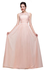 Floor-length A-line Crew Sash Chiffon Appliques Bridesmaid Dresses