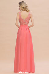 Floral Lace A-line Simple Wedding Dress Sleeveless Maxi Bridesmaid Dress