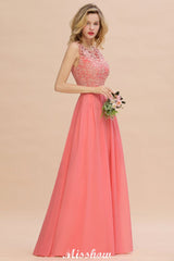 Floral Lace A-line Simple Wedding Dress Sleeveless Maxi Bridesmaid Dress