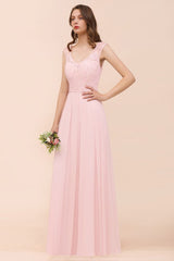 Floral Lace Bridesmaid Dress Pink A-line Wedding Party Dress