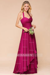Fuchsia Halter Chiffon Bridesmaid dresses Long