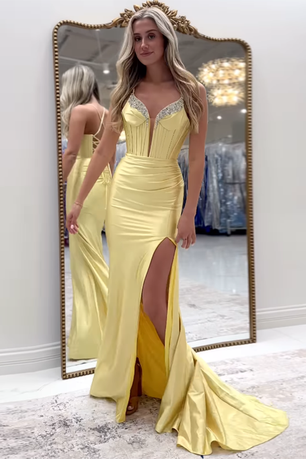 Fuchsia Spaghetti Straps Satin Long Corset Prom Dress with Beading