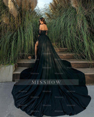 Glamorous Long Black Off-the-shoulder Lace Split Evening Dress With Slit