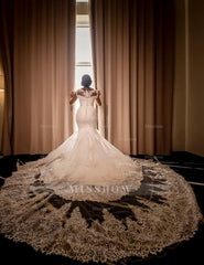 Glamorous Long Mermaid Appliques Long Sleeves Wedding Dresses With Lace