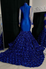 Glamorous Long Mermaid High Neck Flowers Sequined Prom Dress With Long Sleeves