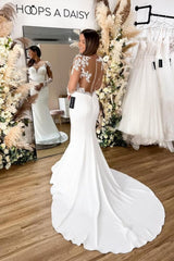 Glamorous Long Sleeves Hollow Back Floral Lace Mermaid Wedding Dress