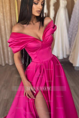 Glamorous Off The Shoulder Split Ruffles A-Line Prom Dresses