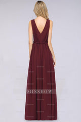 Glamorous TulleV-Neck Ruffle Burgundy Bridesmaid Dresses