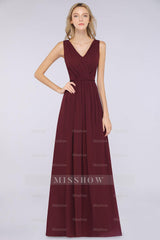 Glamorous TulleV-Neck Ruffle Burgundy Bridesmaid Dresses