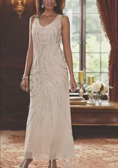 Glamorous V-neck Long sleeves A-line Chiffon Mother dress Sequined