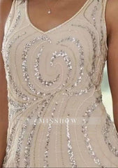 Glamorous V-neck Long sleeves A-line Chiffon Mother dress Sequined