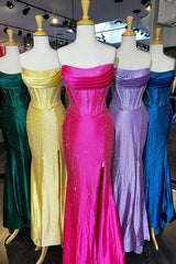 Glitter Orange Strapless Mermaid Beaded Long Corset Prom Dress with Ruffles