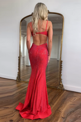 Glitter Yellow Spaghetti Straps Mermaid Cut-Out Long Prom Dress with Beading