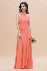 Gorgeous A-Line Sleeveless Coral Chiffon Bridesmaid Dresses with Ruffles On Sale
