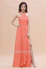 Gorgeous A-Line Sleeveless Coral Chiffon Bridesmaid Dresses with Ruffles On Sale
