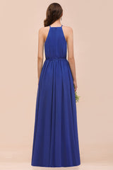 Gorgeous Affordable Chiffon Ruffle Royal Blue Bridesmaid Dresses