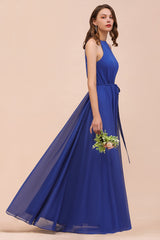 Gorgeous Affordable Chiffon Ruffle Royal Blue Bridesmaid Dresses
