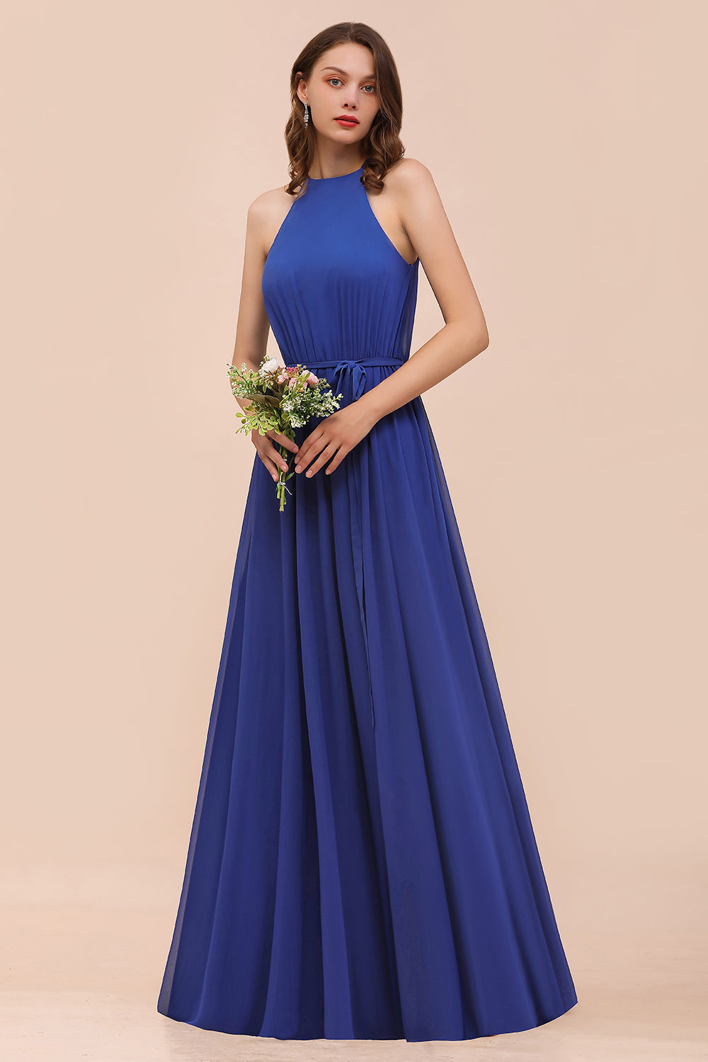 Gorgeous Affordable Chiffon Ruffle Royal Blue Bridesmaid Dresses