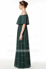 Gorgeous Chiffon Flounced Crinkle Cold-shoulder Long Bridesmaid dresses Affordable