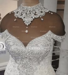 Gorgeous Crystals Mermaid Wedding Dress Off-the-Shoulder Appliques Bridal Wears