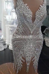 Gorgeous Crystals Mermaid Wedding Dress V-Neck Backless Champagne Bridal Wears