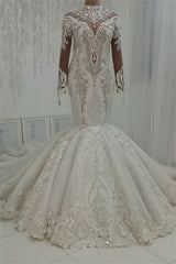 Gorgeous Glamorous Beaded High neck Mermaid Mermaid Wedding Dress
