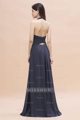 Gorgeous Halter Chiffon Ruffles Bridesmaid Dresses with Front Slit