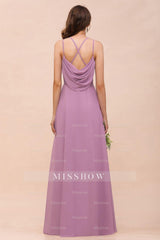 Gorgeous Halter Wisteria Chiffon Bridesmaid dresses with Draped Back