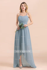 Gorgeous Hi-Lo Heart-Shaped Ruffle Bridesmaid Dresses with Spaghetti Straps