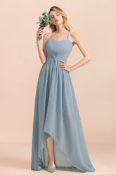 Gorgeous Hi-Lo Heart-Shaped Ruffle Bridesmaid Dresses with Spaghetti Straps