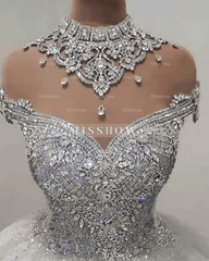 Gorgeous High Neck Crystal Beading Princess Wedding Dress