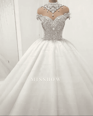 Gorgeous High Neck Crystal Beading Princess Wedding Dress