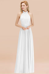 Gorgeous High-Neck Halter Backless Bridesmaid Dresses Dusty Rose Chiffon Maid of Honor Dress