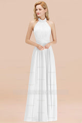 Gorgeous High-Neck Halter Backless Bridesmaid Dresses Dusty Rose Chiffon Maid of Honor Dress