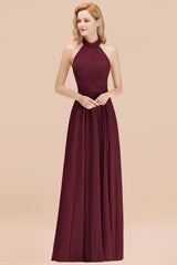 Gorgeous High-Neck Halter Backless Bridesmaid Dresses Dusty Rose Chiffon Maid of Honor Dress